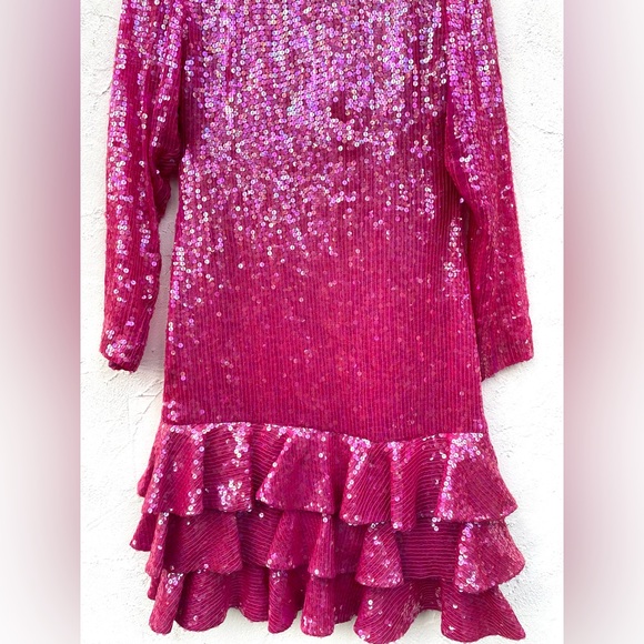 Vintage 80βs SEQUINS Hot Pink Cocktail Dress/ 80βs PINK Sheath Dress Size 6 - Picture 3 of 13
